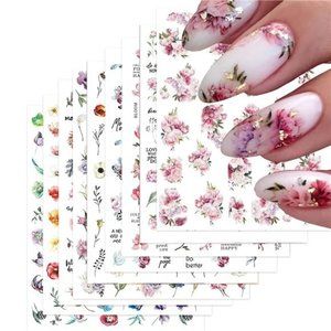 9 Sheets🌼 Flower Nail Art Stickers Decals 3D Self-Adhesive Nail Decals Spring